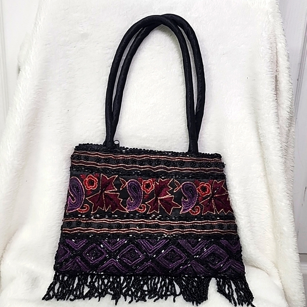 Black Multicolored Beaded Small Bag